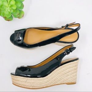 Coach peep toe espadrilles wedges size 7 patent